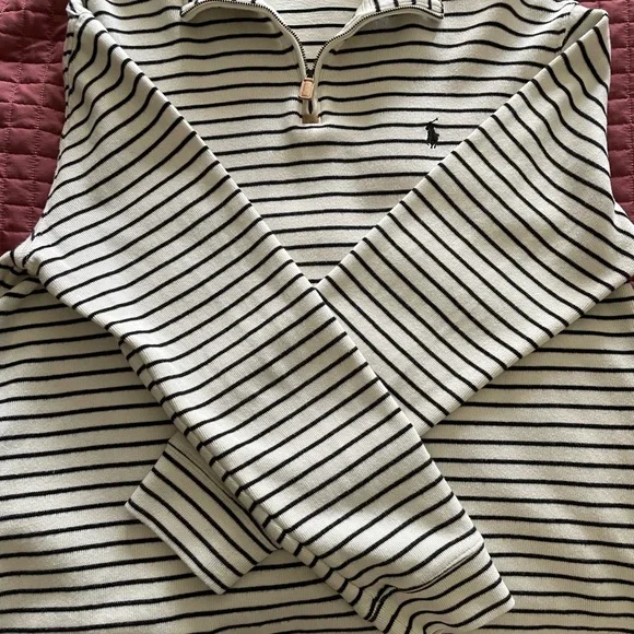 Polo by Ralph Lauren Men's Zip-Up Sweater - Cream and Black Stripes - Picture 2 of 7
